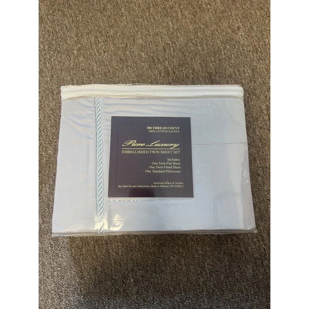 Pure Luxury Embellished Twin Sheet Set NIB Grey Twin Size Bed Sheets